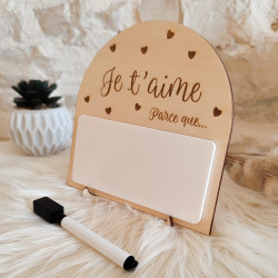 Pancarte en bois gravée au laser “Je t’aime parce que…”