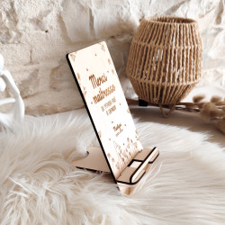 Support téléphone fleurs - gravure bois - Maitresse, nounou, Atsem