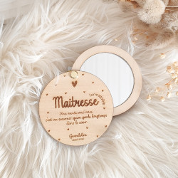 Miroir de poche personnalisé en bois gravé - Formidable – Cadeau Maîtresse, ATSEM ou Nounou