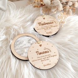 Miroir de poche personnalisé en bois gravé - Formidable – Cadeau Maîtresse, ATSEM ou Nounou