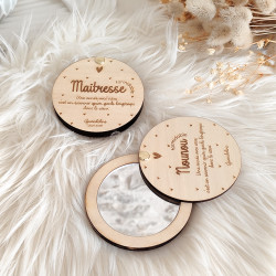 Miroir de poche personnalisé en bois gravé - Formidable – Cadeau Maîtresse, ATSEM ou Nounou