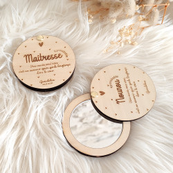 Miroir de poche personnalisé en bois gravé - Formidable – Cadeau Maîtresse, ATSEM ou Nounou