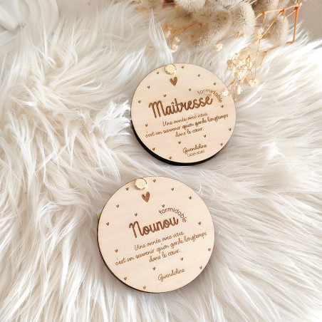 Miroir de poche personnalisé en bois gravé - Formidable – Cadeau Maîtresse, ATSEM ou Nounou