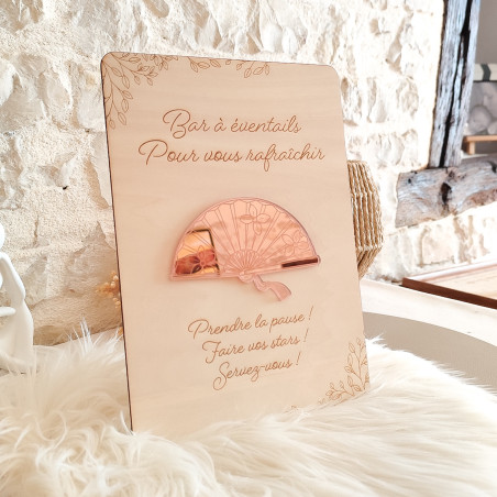 Pancarte / panneau en bois gravé - Bar à éventails - Décoration Mariage