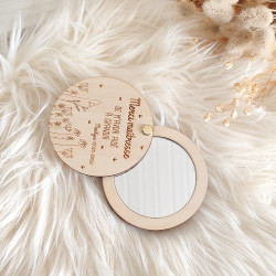 Miroir de poche personnalisé en bois gravé - Champs de fleurs – Cadeau Maîtresse, ATSEM ou Nounou