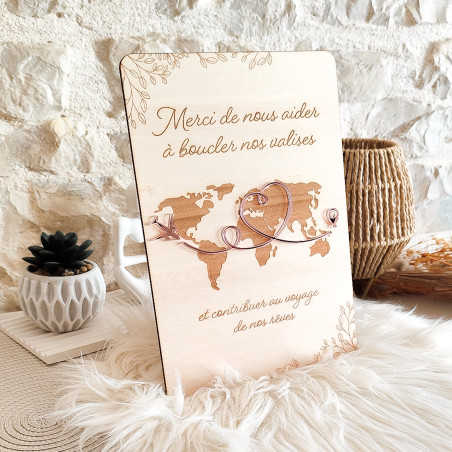 Pancarte / panneau en bois gravé - Voyage de noces - Décoration Mariage