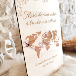 Pancarte / panneau en bois gravé - Voyage de noces - Décoration Mariage