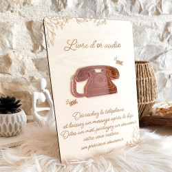Pancarte / panneau en bois gravé - livre d'or audio - Décoration Mariage