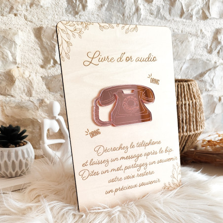 Pancarte / panneau en bois gravé - livre d'or audio - Décoration Mariage