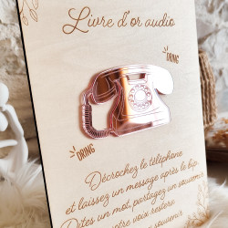 Pancarte / panneau en bois gravé - livre d'or audio - Décoration Mariage