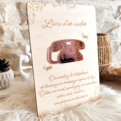 Pancarte / panneau en bois gravé - livre d'or audio - Décoration Mariage