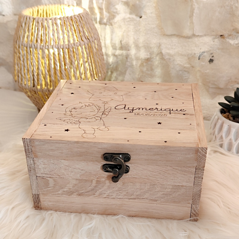 Figurine D'Ange Fait Main Avec Lune - Boîte Cadeau Bois Naturel Élégante Pour Anniversaire, Noël Et Occasions Spéciales