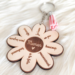 Porte clé en bois gravé personnalisable : Maman