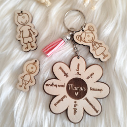 Porte clé en bois gravé personnalisable : Maman