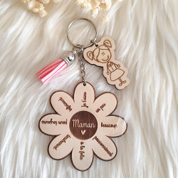 Porte clé en bois gravé personnalisable : Maman