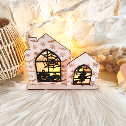 Fenêtres Hantées en Bois Gravé – Décoration Halloween