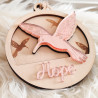 Boule de Noël “Colibri d’Espoir” – Bois Gravé & Miroir Rose