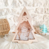 Lanterne Sapin en Bois Gravé et Plexi Transparent "Bonhomme de Neige"