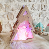 Lanterne Sapin en Bois Gravé et Plexi Transparent "Bonhomme de Neige"