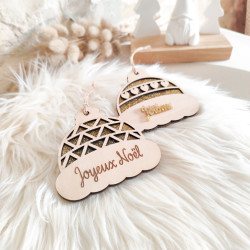 Boule de Noël Bonnet en Bois & Acrylique Doré – Personnalisable