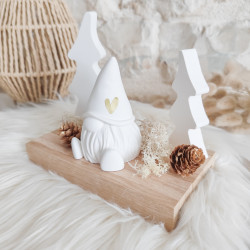 Gnome et Sapins en Résine Naturelle sur Socle en Bois