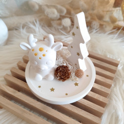 Décoration renne et sapin en résine naturelle sur socle