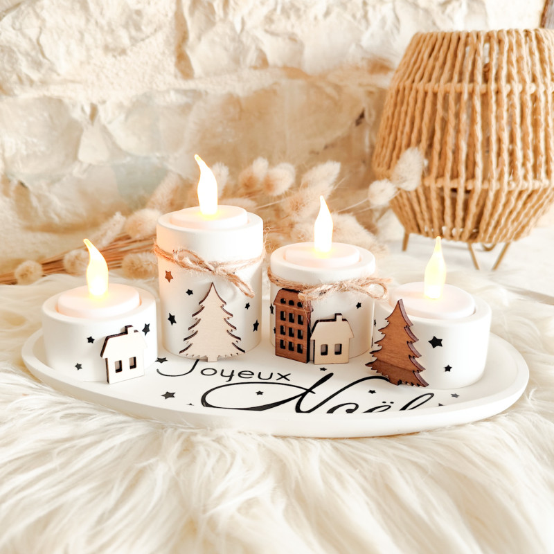 Plateau de l’Avent avec 4 Bougeoirs – Résine Naturelle