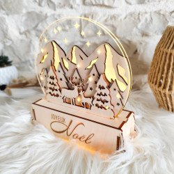 Lanterne Paysage de Noël – Plaque en Bois Gravé & Plaque Acrylique Tra