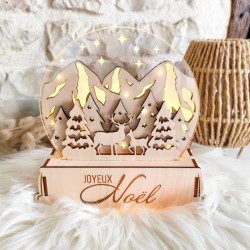 Lanterne Paysage de Noël – gravure bois & Acrylique Transparente