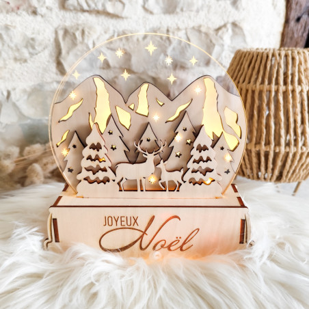 Lanterne Paysage de Noël – gravure bois & Acrylique Transparente