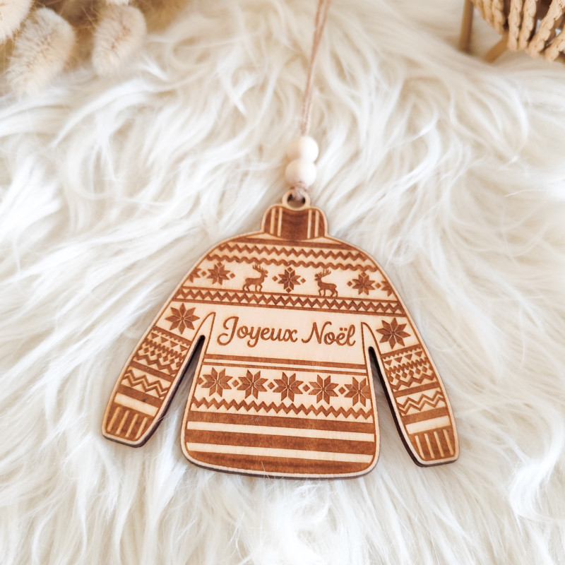 Pull de Noël en Bois Personnalisable - Décoration pour Sapin