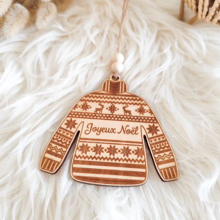 Pull de Noël en Bois Personnalisable - Décoration pour Sapin
