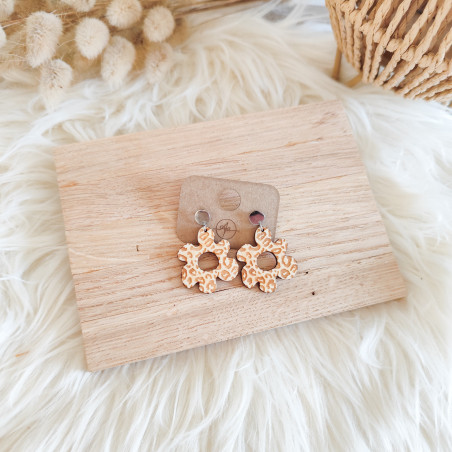 Boucles d'Oreilles en Bois Gravé Léopard - Artisanales et Uniques
