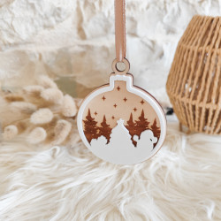 Boule de Noël en Bois et Acrylique Blanche - Paysage de Noël Artisanal